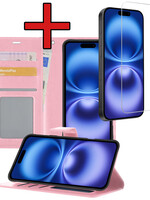 BTH BTH iPhone 16 Hoesje Bookcase Met Screenprotector - Lichtroze