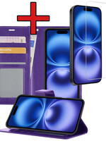 BTH BTH iPhone 16 Hoesje Bookcase Met Screenprotector - Paars