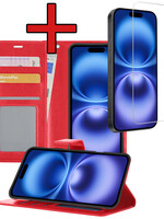 BTH BTH iPhone 16 Hoesje Bookcase Met Screenprotector - Rood
