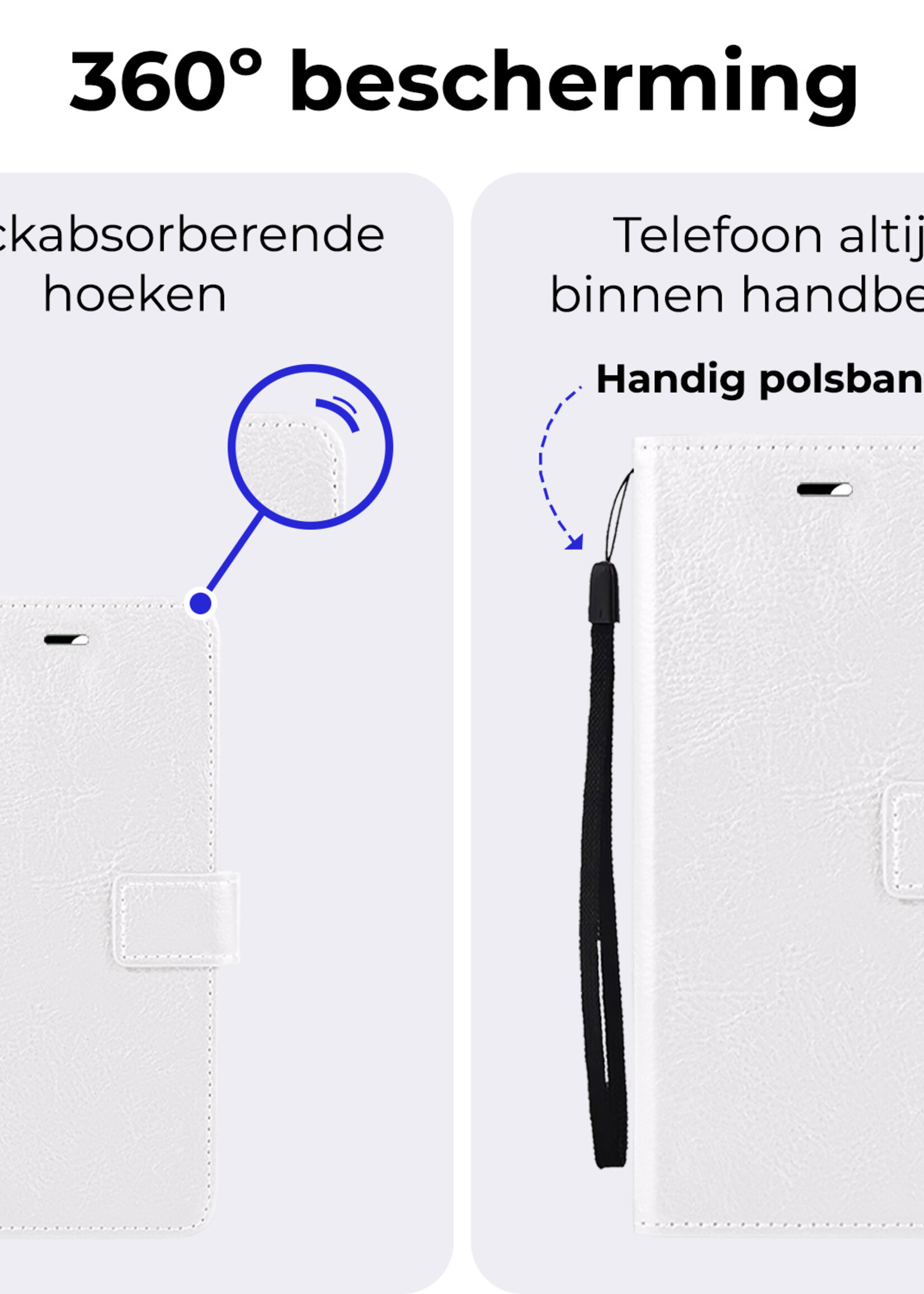 BTH Hoesje Geschikt voor iPhone 16 Hoesje Book Case Hoes Portemonnee Cover Walletcase Met Screenprotector - Hoes Geschikt voor iPhone 16 Hoes Bookcase Hoesje - Wit