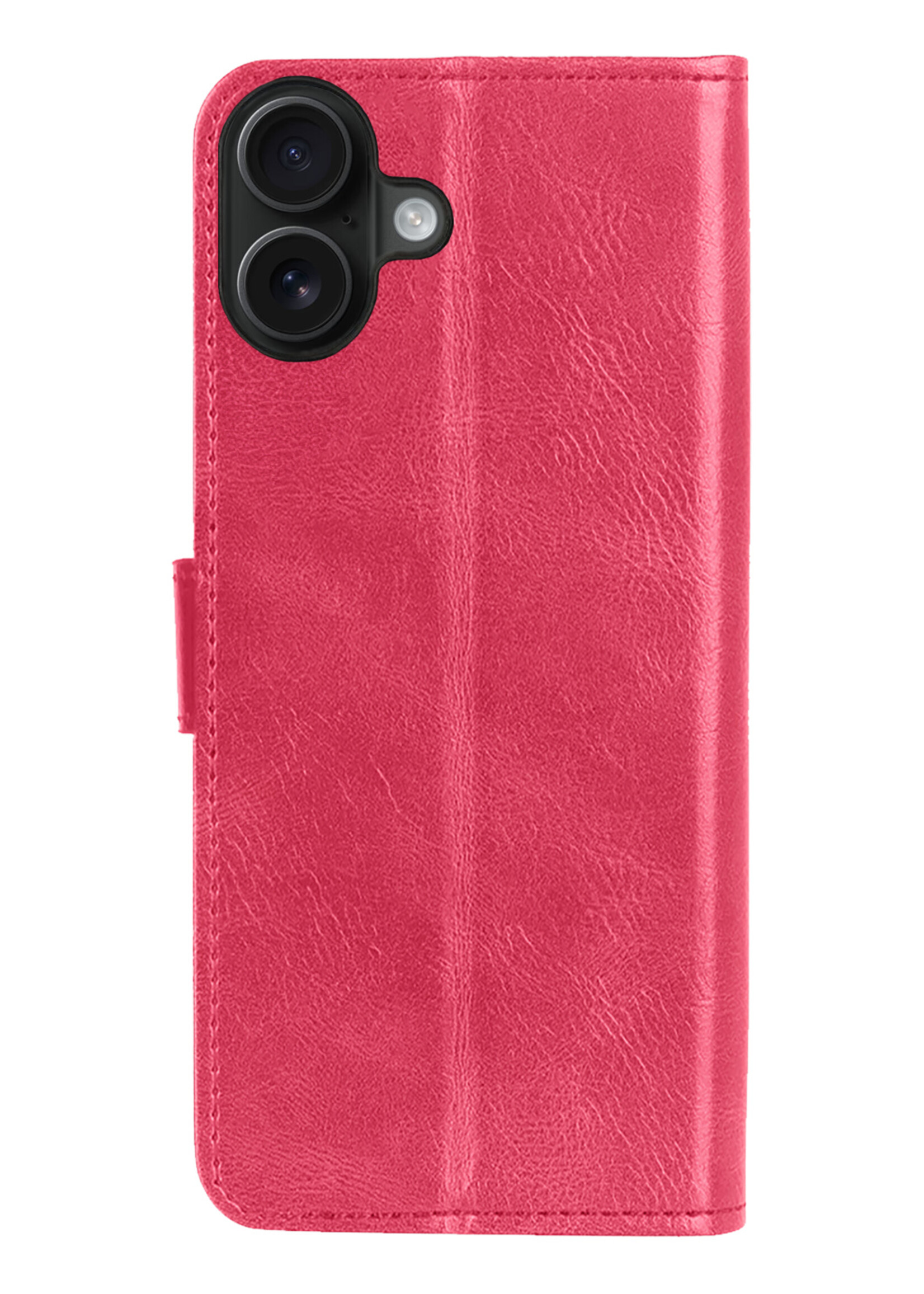 BTH Hoesje Geschikt voor iPhone 16 Hoesje Book Case Hoes Portemonnee Cover Walletcase Met 2x Screenprotector - Hoes Geschikt voor iPhone 16 Hoes Bookcase Hoesje - Donkerroze