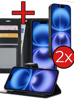 BTH BTH iPhone 16 Hoesje Bookcase Met 2x Screenprotector - Zwart