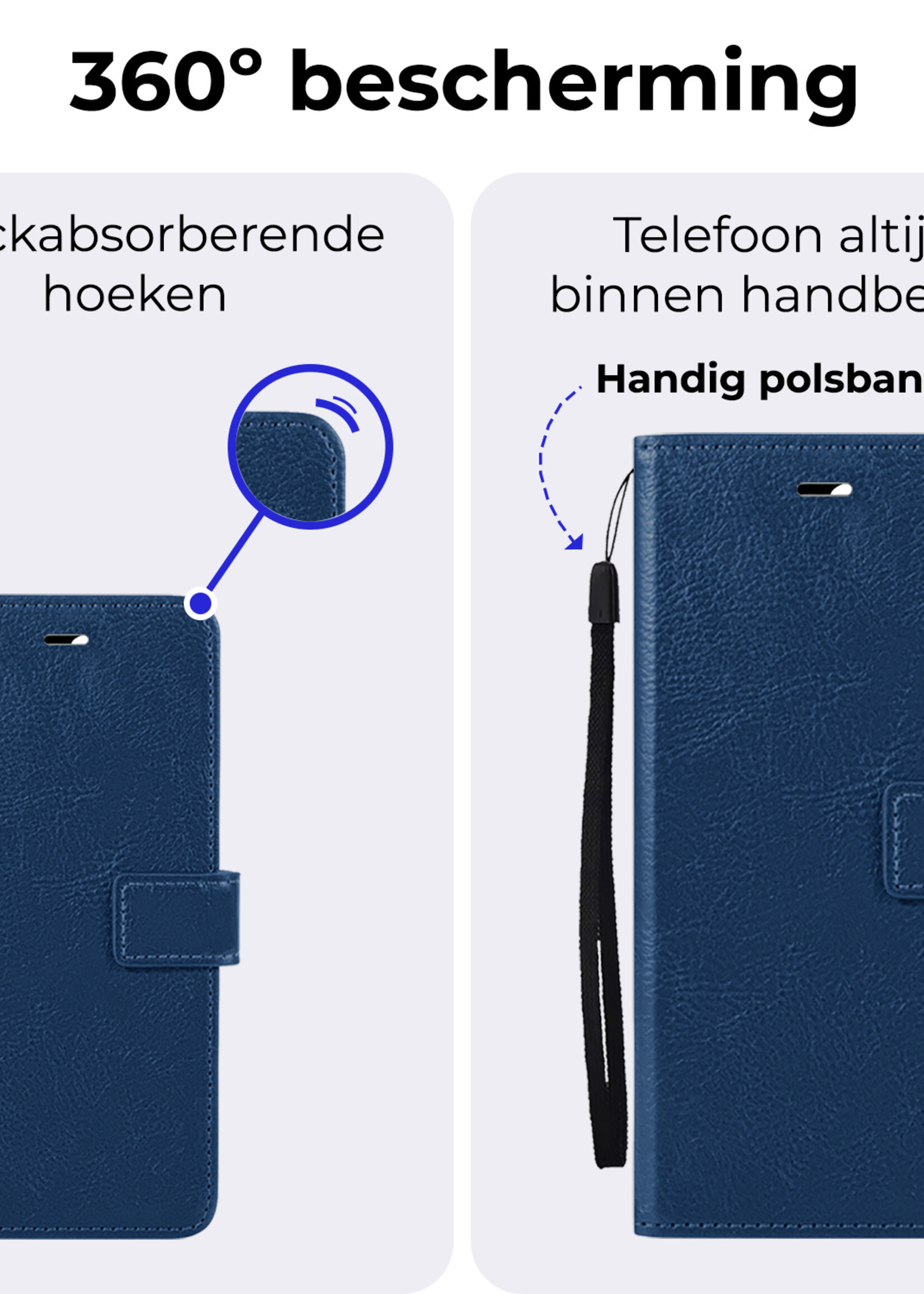 BTH Hoesje Geschikt voor iPhone 16 Plus Hoesje Book Case Hoes Portemonnee Cover Walletcase - Hoes Geschikt voor iPhone 16 Plus Hoes Bookcase Hoesje - Donkerblauw
