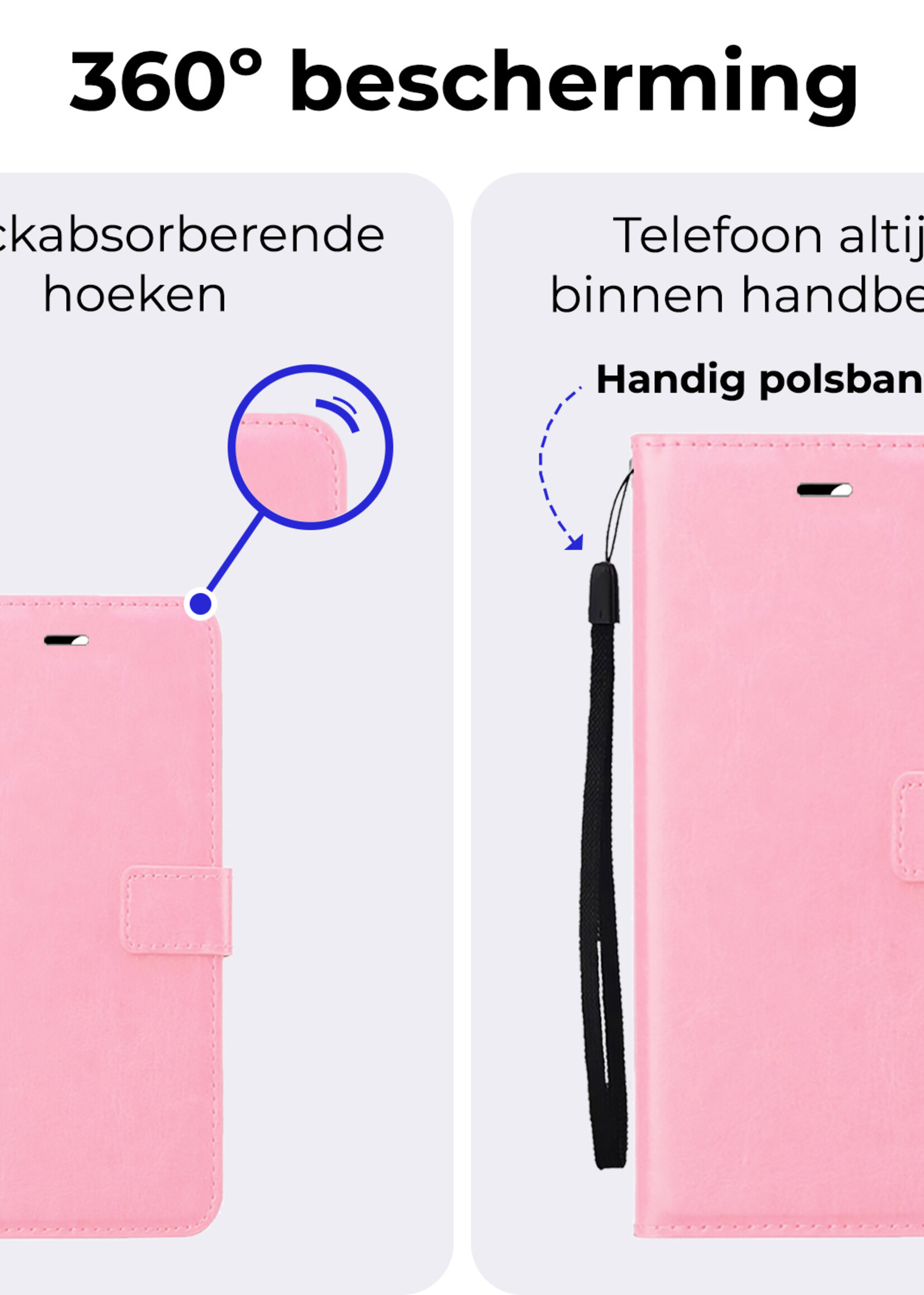 BTH Hoesje Geschikt voor iPhone 16 Plus Hoesje Book Case Hoes Portemonnee Cover Walletcase - Hoes Geschikt voor iPhone 16 Plus Hoes Bookcase Hoesje - Lichtroze