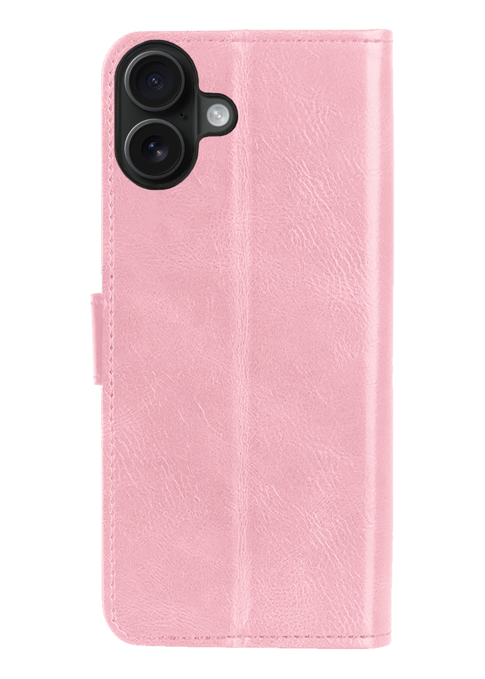 BTH Hoesje Geschikt voor iPhone 16 Plus Hoesje Book Case Hoes Portemonnee Cover Walletcase - Hoes Geschikt voor iPhone 16 Plus Hoes Bookcase Hoesje - Lichtroze