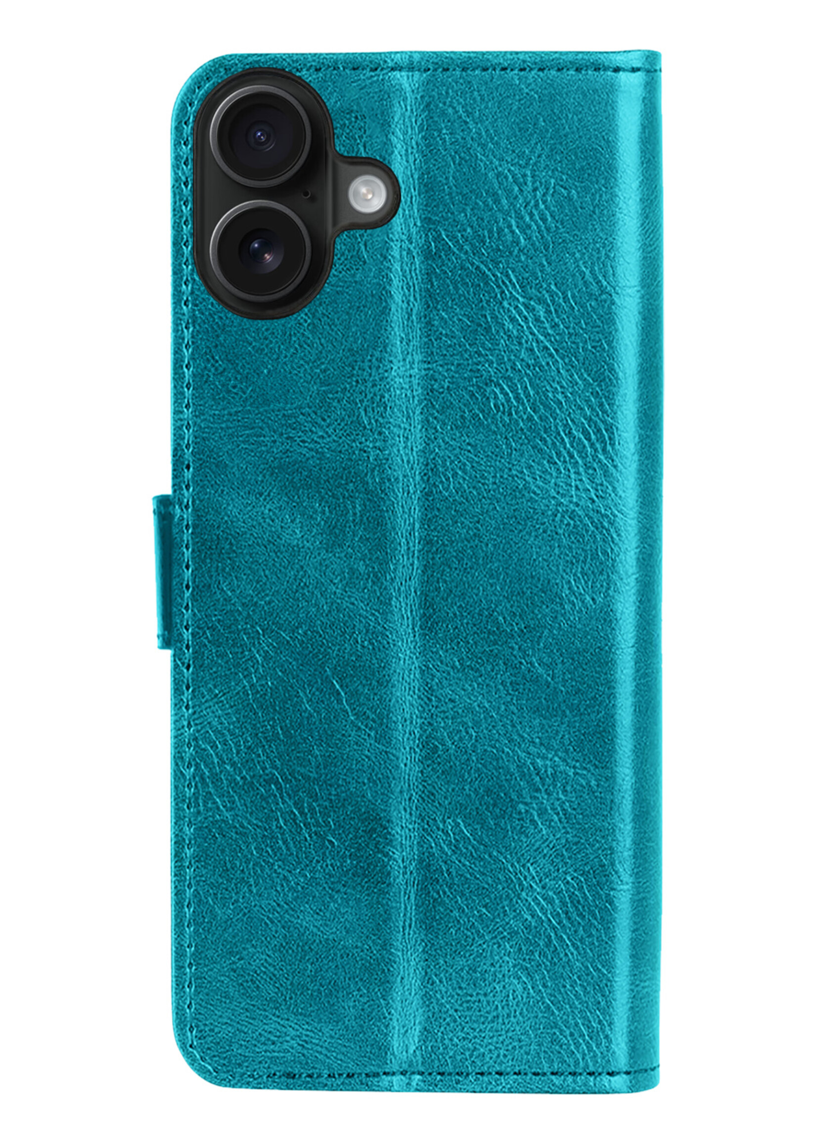BTH Hoesje Geschikt voor iPhone 16 Plus Hoesje Book Case Hoes Portemonnee Cover Walletcase - Hoes Geschikt voor iPhone 16 Plus Hoes Bookcase Hoesje - Turquoise