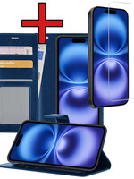 BTH BTH iPhone 16 Plus Hoesje Bookcase Met Screenprotector - Donkerblauw