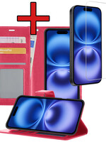 BTH BTH iPhone 16 Plus Hoesje Bookcase Met Screenprotector - Donkerroze