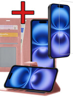 BTH BTH iPhone 16 Plus Hoesje Bookcase Met Screenprotector - Rose Goud