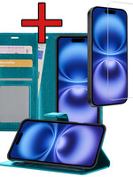 BTH BTH iPhone 16 Plus Hoesje Bookcase Met Screenprotector - Turquoise