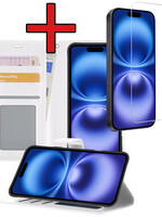 BTH BTH iPhone 16 Plus Hoesje Bookcase Met Screenprotector - Wit