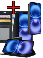 BTH BTH iPhone 16 Plus Hoesje Bookcase Met Screenprotector - Zwart