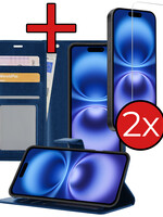 BTH BTH iPhone 16 Plus Hoesje Bookcase Met 2x Screenprotector - Donkerblauw