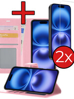 BTH BTH iPhone 16 Plus Hoesje Bookcase Met 2x Screenprotector - Lichtroze