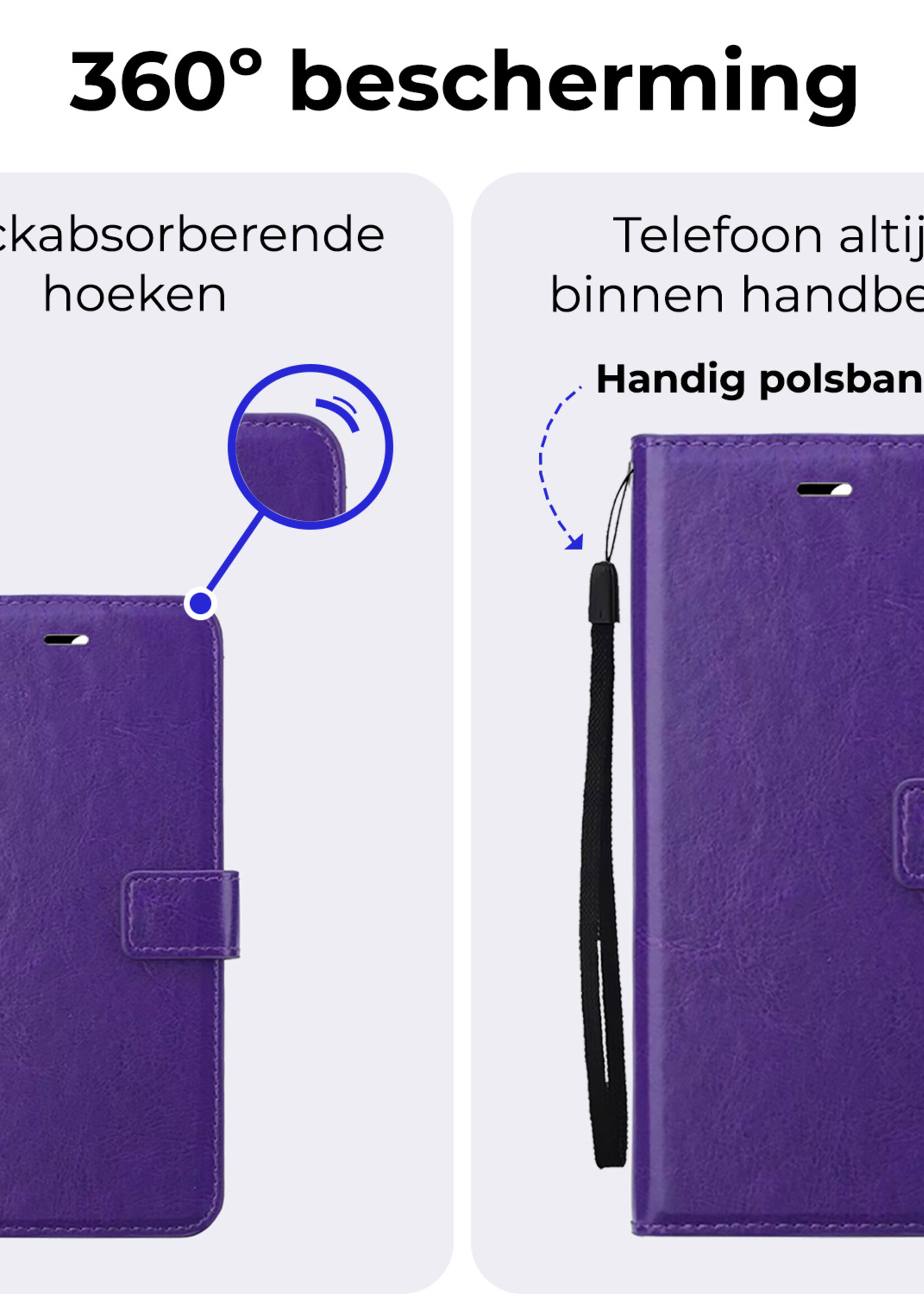 BTH Hoesje Geschikt voor iPhone 16 Plus Hoesje Book Case Hoes Portemonnee Cover Walletcase Met 2x Screenprotector - Hoes Geschikt voor iPhone 16 Plus Hoes Bookcase Hoesje - Paars