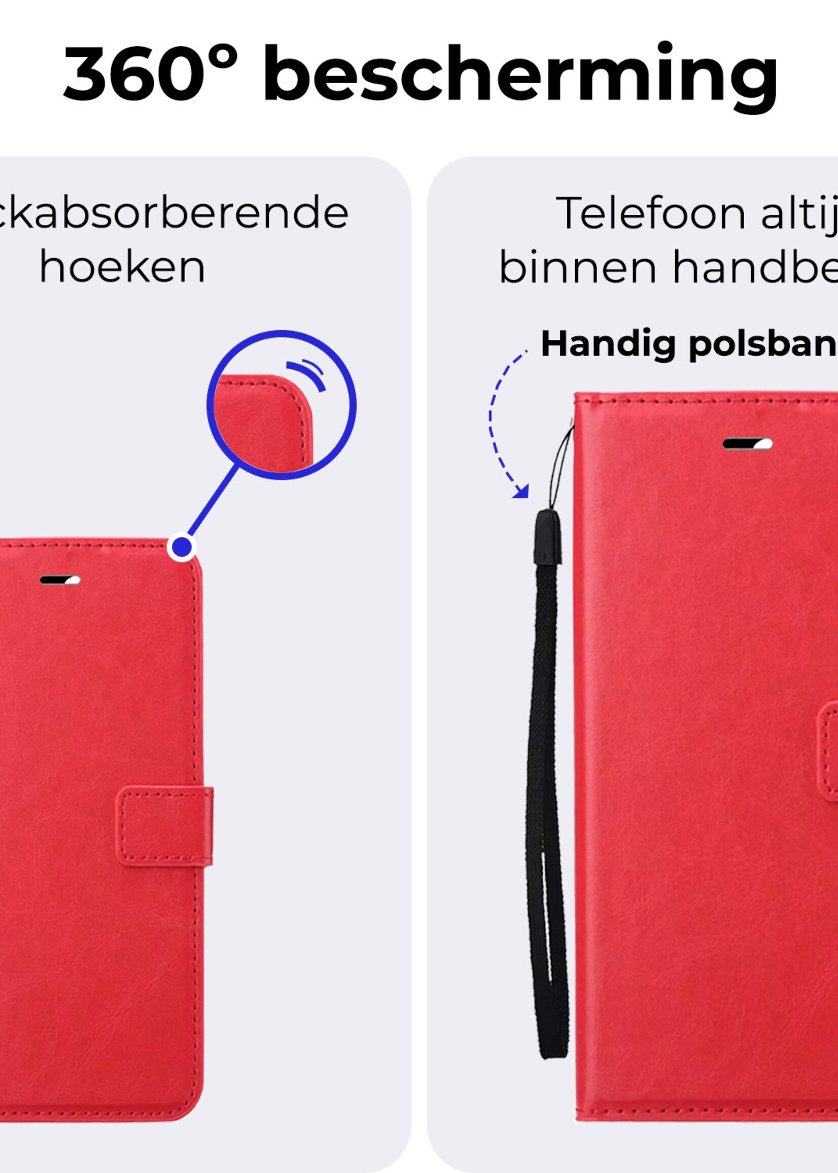 BTH Hoesje Geschikt voor iPhone 16 Plus Hoesje Book Case Hoes Portemonnee Cover Walletcase Met 2x Screenprotector - Hoes Geschikt voor iPhone 16 Plus Hoes Bookcase Hoesje - Rood