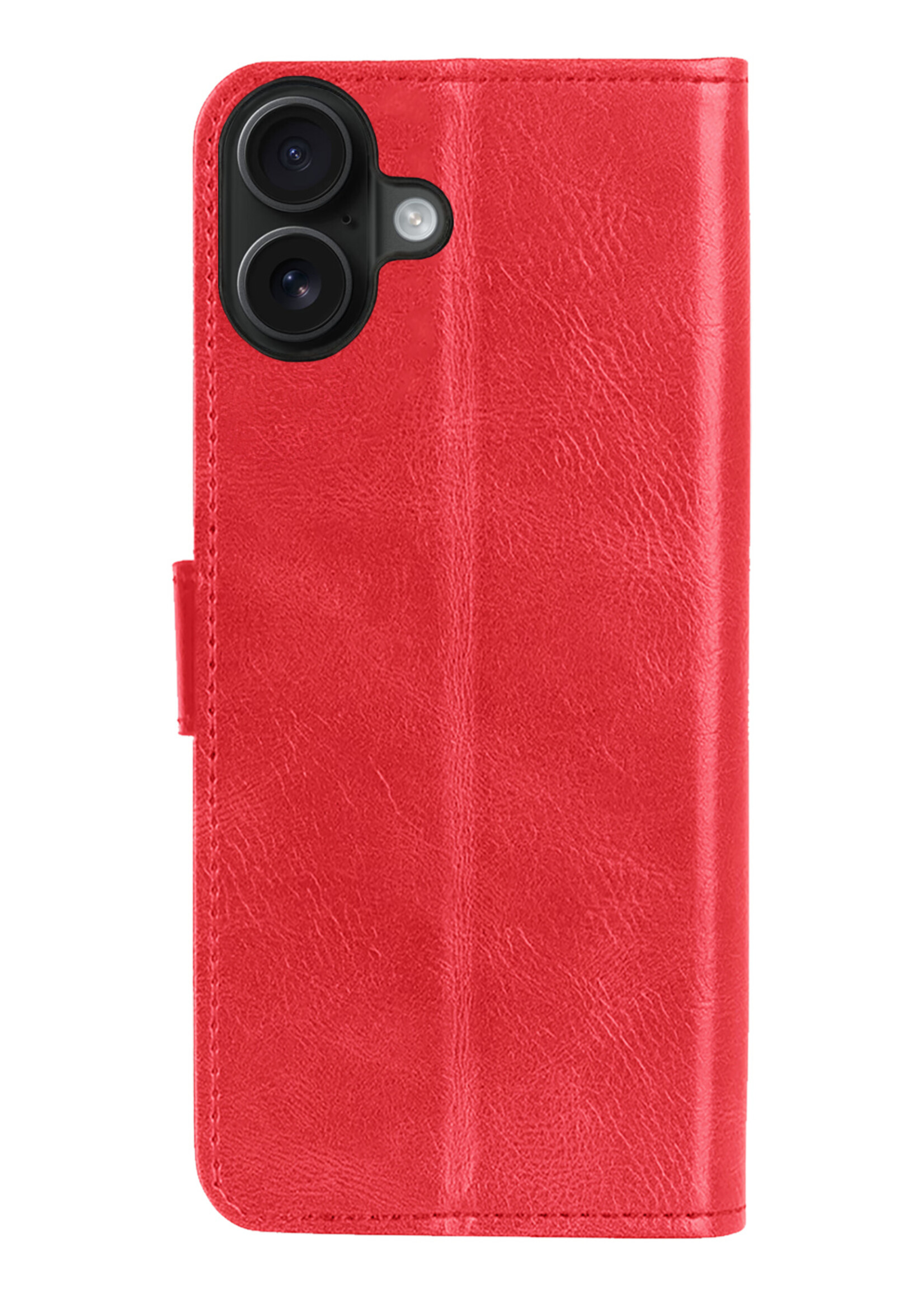 BTH Hoesje Geschikt voor iPhone 16 Plus Hoesje Book Case Hoes Portemonnee Cover Walletcase Met 2x Screenprotector - Hoes Geschikt voor iPhone 16 Plus Hoes Bookcase Hoesje - Rood