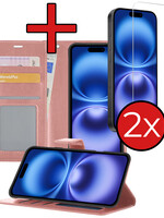 BTH BTH iPhone 16 Plus Hoesje Bookcase Met 2x Screenprotector - Rose Goud