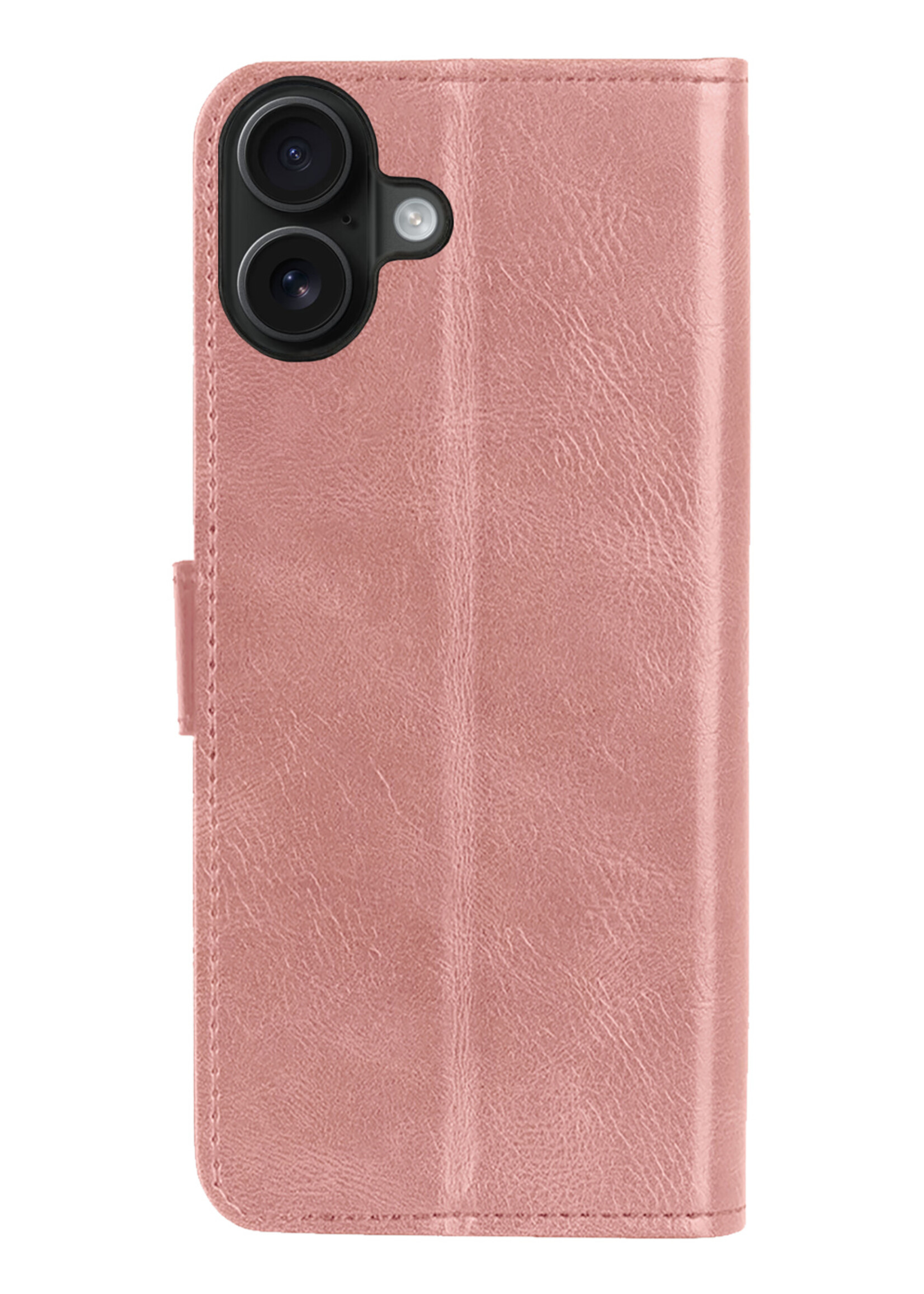 BTH Hoesje Geschikt voor iPhone 16 Plus Hoesje Book Case Hoes Portemonnee Cover Walletcase Met 2x Screenprotector - Hoes Geschikt voor iPhone 16 Plus Hoes Bookcase Hoesje - Rosé goud