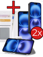 BTH BTH iPhone 16 Plus Hoesje Bookcase Met 2x Screenprotector - Wit