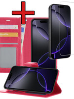 BTH BTH iPhone 16 Pro Hoesje Bookcase Met Screenprotector - Donkerroze
