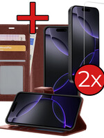 BTH BTH iPhone 16 Pro Hoesje Bookcase Met 2x Screenprotector - Bruin