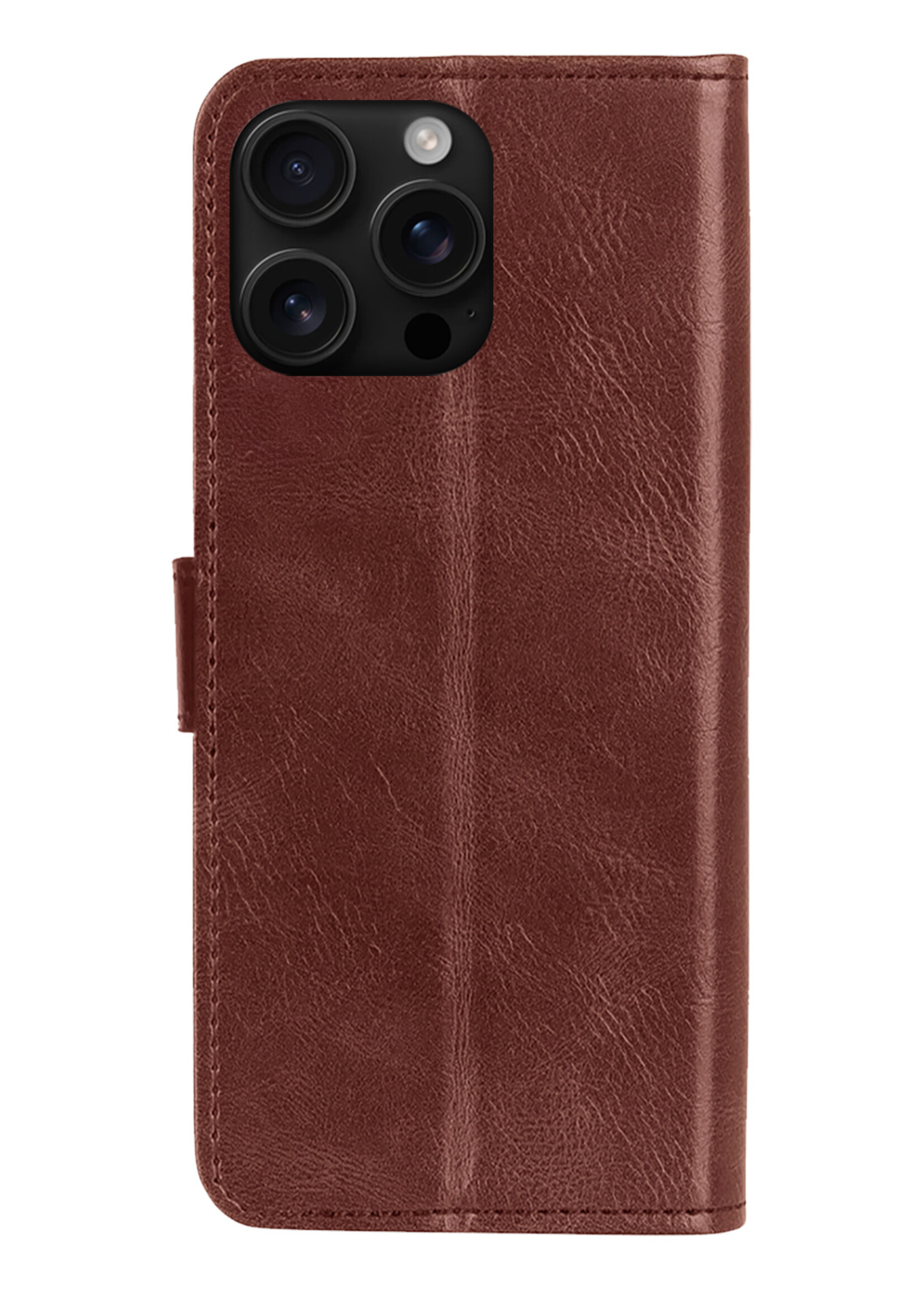 BTH Hoesje Geschikt voor iPhone 16 Pro Hoesje Book Case Hoes Portemonnee Cover Walletcase Met 2x Screenprotector - Hoes Geschikt voor iPhone 16 Pro Hoes Bookcase Hoesje - Bruin
