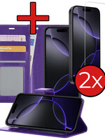 BTH BTH iPhone 16 Pro Hoesje Bookcase Met 2x Screenprotector - Paars
