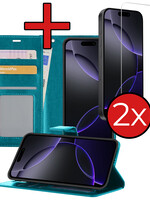 BTH BTH iPhone 16 Pro Hoesje Bookcase Met 2x Screenprotector - Turquoise