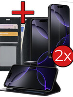 BTH BTH iPhone 16 Pro Hoesje Bookcase Met 2x Screenprotector - Zwart