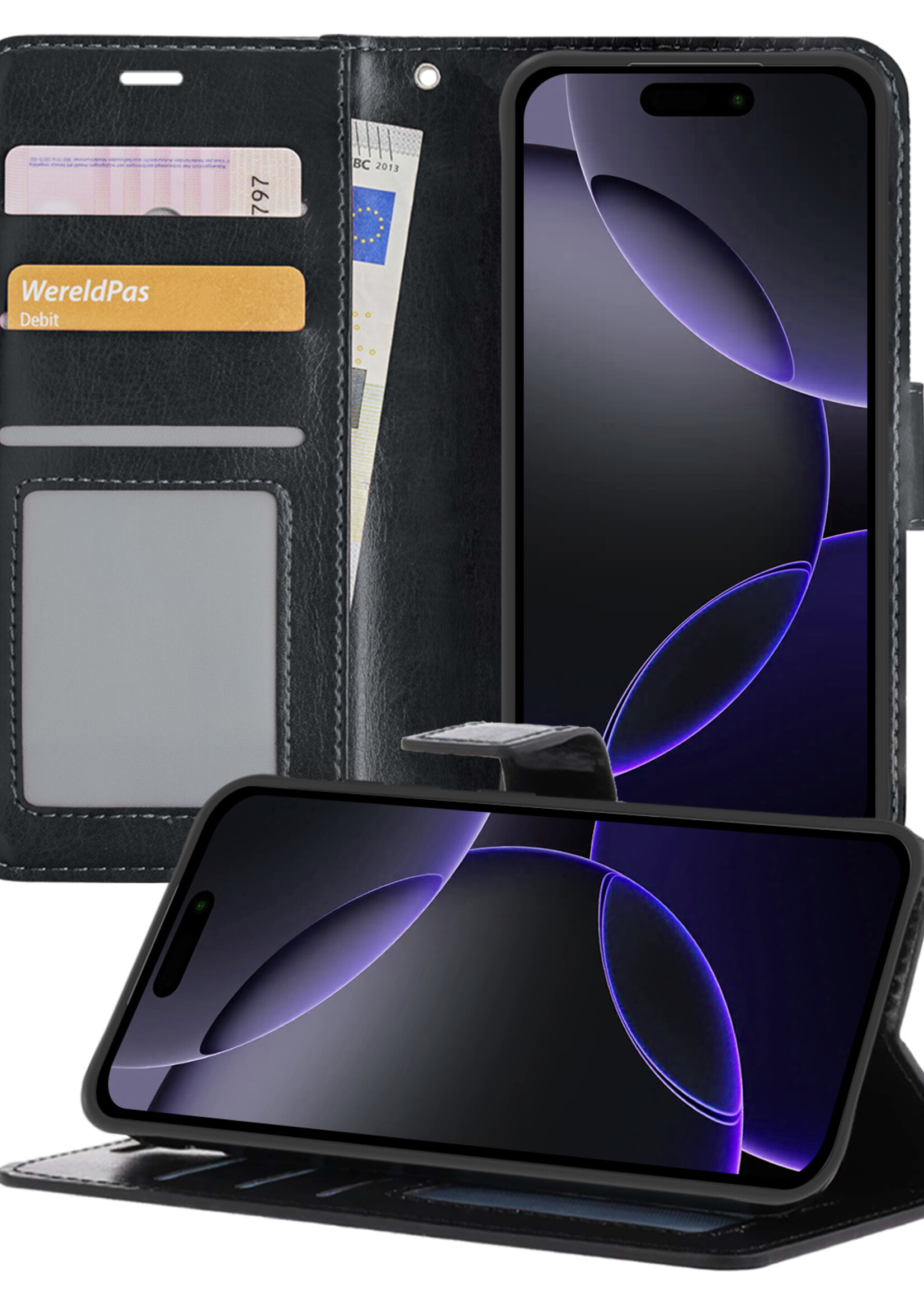 BTH Hoesje Geschikt voor iPhone 16 Pro Max Hoesje Book Case Hoes Portemonnee Cover Walletcase - Hoes Geschikt voor iPhone 16 Pro Max Hoes Bookcase Hoesje - Zwart