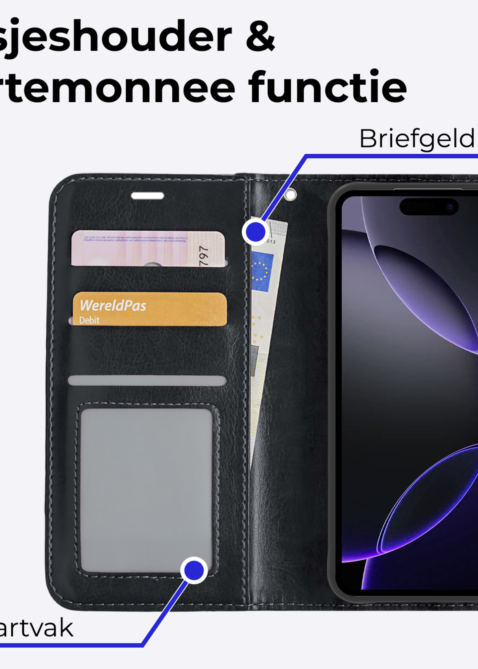 BTH Hoesje Geschikt voor iPhone 16 Pro Max Hoesje Book Case Hoes Portemonnee Cover Walletcase - Hoes Geschikt voor iPhone 16 Pro Max Hoes Bookcase Hoesje - Zwart