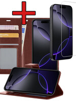 BTH BTH iPhone 16 Pro Max Hoesje Bookcase Met Screenprotector - Bruin