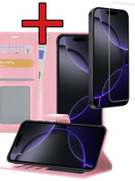 BTH BTH iPhone 16 Pro Max Hoesje Bookcase Met Screenprotector - Lichtroze