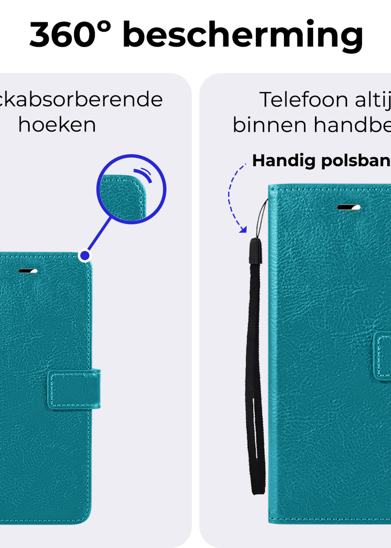 BTH Hoesje Geschikt voor iPhone 16 Pro Max Hoesje Book Case Hoes Portemonnee Cover Walletcase Met Screenprotector - Hoes Geschikt voor iPhone 16 Pro Max Hoes Bookcase Hoesje - Turquoise