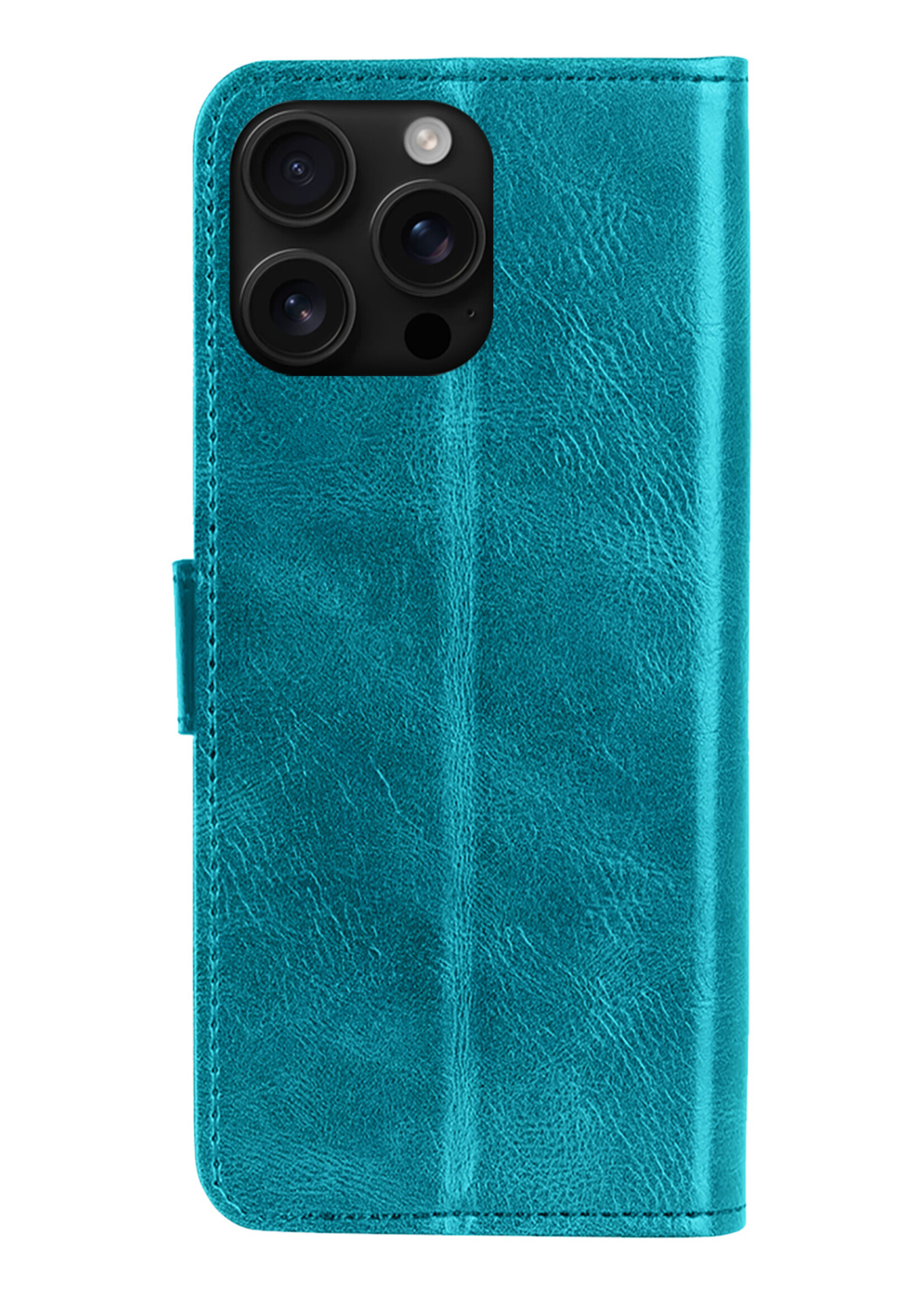 BTH Hoesje Geschikt voor iPhone 16 Pro Max Hoesje Book Case Hoes Portemonnee Cover Walletcase Met Screenprotector - Hoes Geschikt voor iPhone 16 Pro Max Hoes Bookcase Hoesje - Turquoise