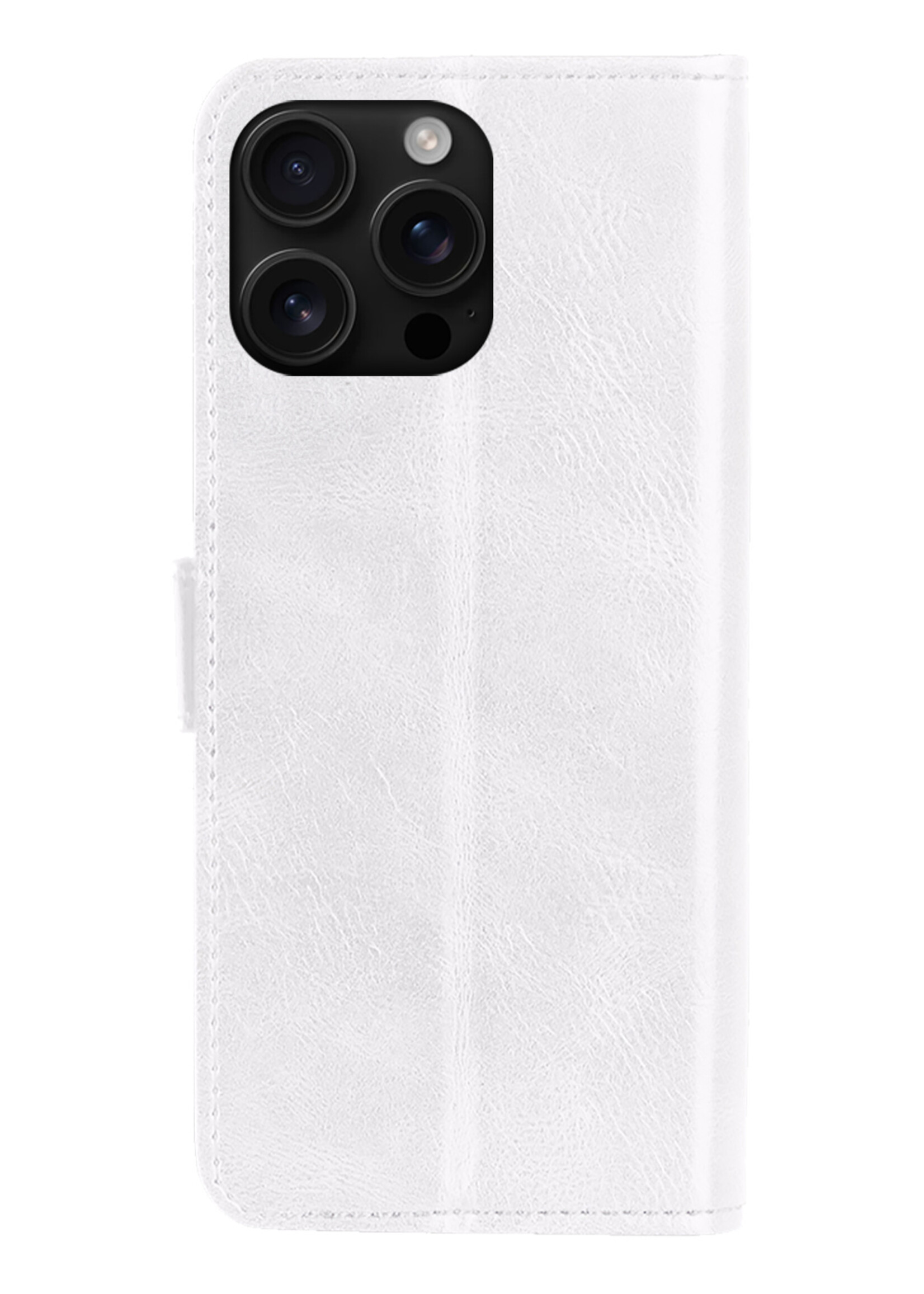 BTH Hoesje Geschikt voor iPhone 16 Pro Max Hoesje Book Case Hoes Portemonnee Cover Walletcase Met Screenprotector - Hoes Geschikt voor iPhone 16 Pro Max Hoes Bookcase Hoesje - Wit