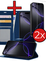 BTH BTH iPhone 16 Pro Max Hoesje Bookcase Met 2x Screenprotector - Donkerblauw