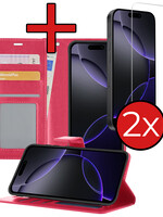 BTH BTH iPhone 16 Pro Max Hoesje Bookcase Met 2x Screenprotector - Donkerroze
