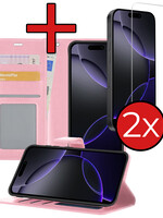 BTH BTH iPhone 16 Pro Max Hoesje Bookcase Met 2x Screenprotector - Lichtroze