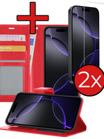 BTH BTH iPhone 16 Pro Max Hoesje Bookcase Met 2x Screenprotector - Rood