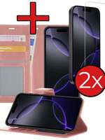 BTH BTH iPhone 16 Pro Max Hoesje Bookcase Met 2x Screenprotector - Rose Goud