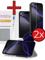 BTH BTH iPhone 16 Pro Max Hoesje Bookcase Met 2x Screenprotector - Wit