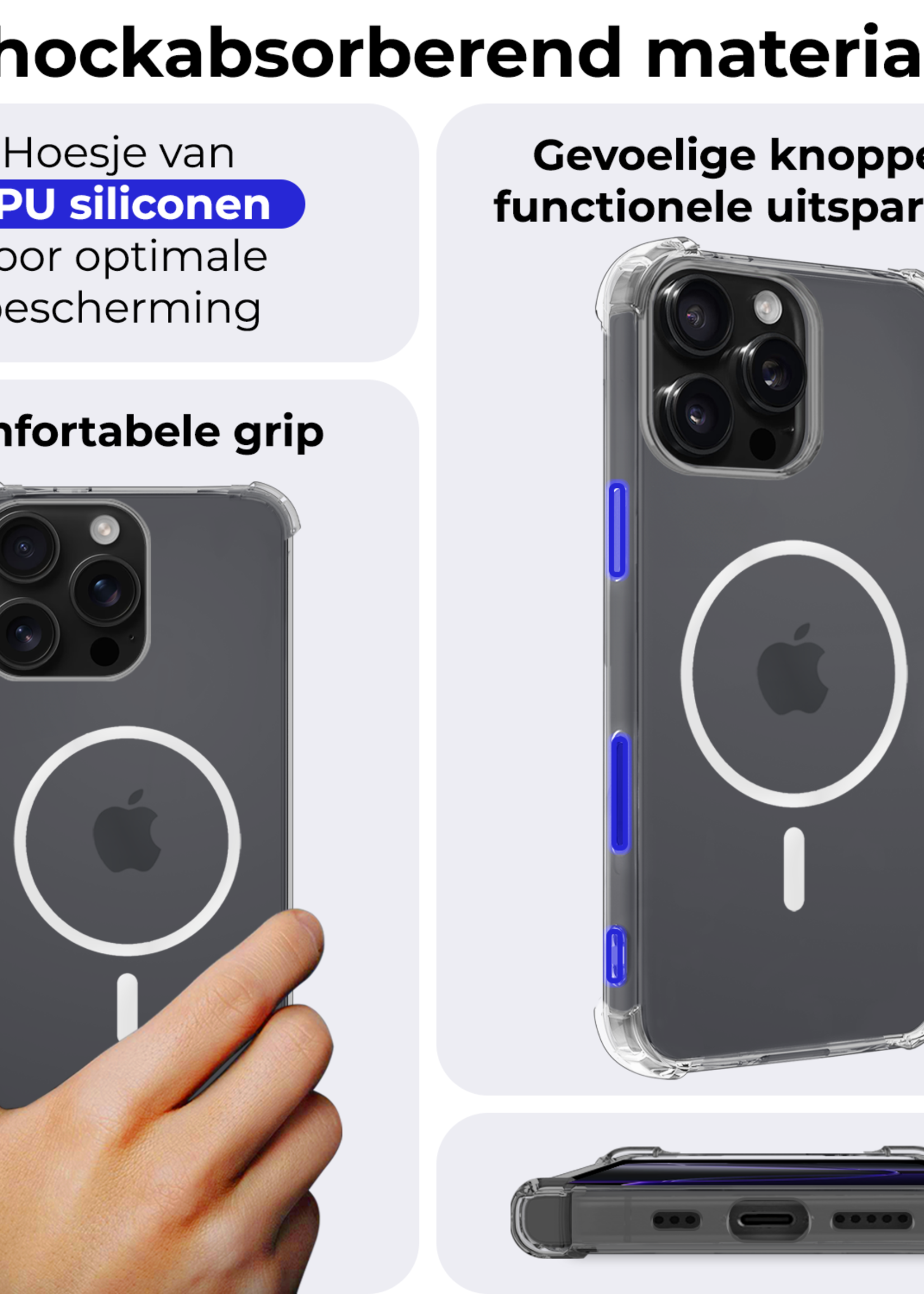 BTH Hoesje Geschikt voor iPhone 16 Pro Hoesje Geschikt voor Magsafe Hoesje Shock Proof Cover - Hoes Geschikt voor iPhone 16 Pro Magsafe Hoesje Compatible Case Shockproof - Transparant