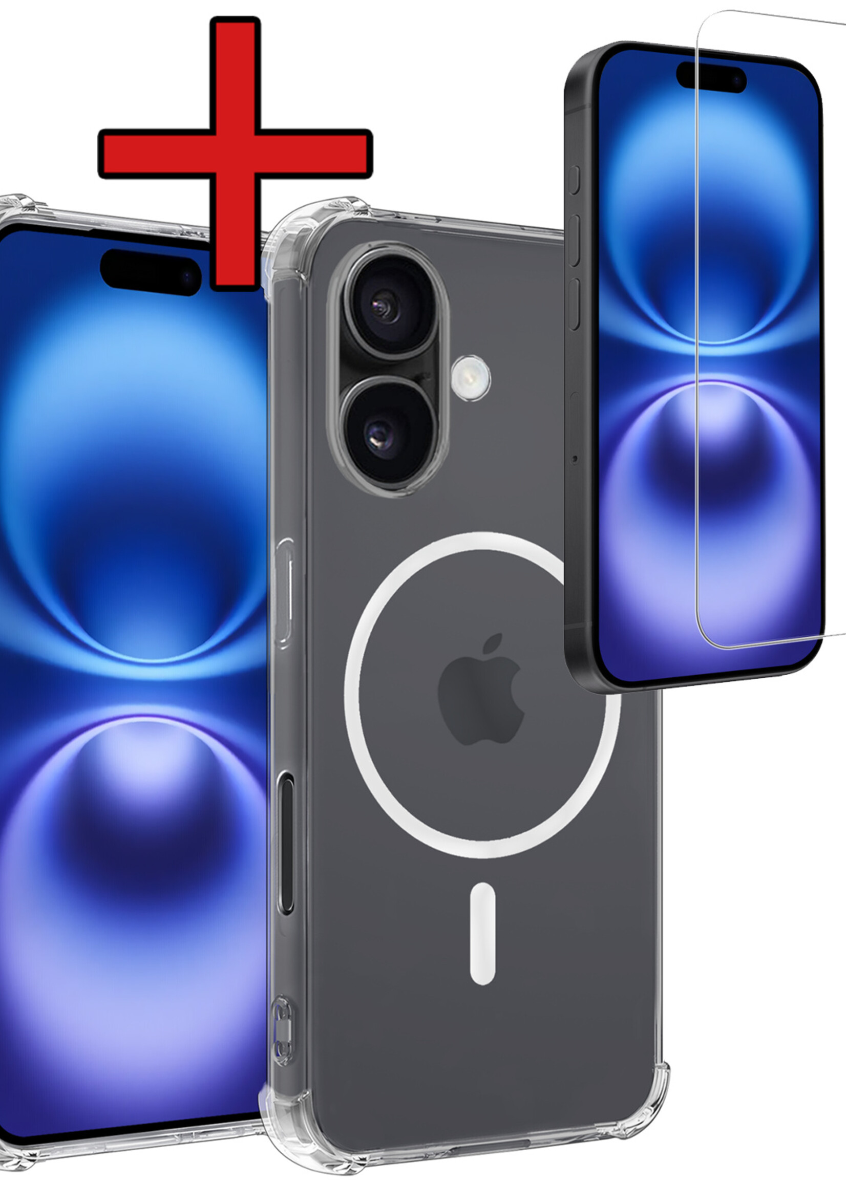 BTH Hoesje Geschikt voor iPhone 16 Plus Hoesje Geschikt voor Magsafe Hoesje Shock Proof Cover Met Screenprotector - Hoes Geschikt voor iPhone 16 Plus Magsafe Hoesje Compatible Case Shockproof - Transparant