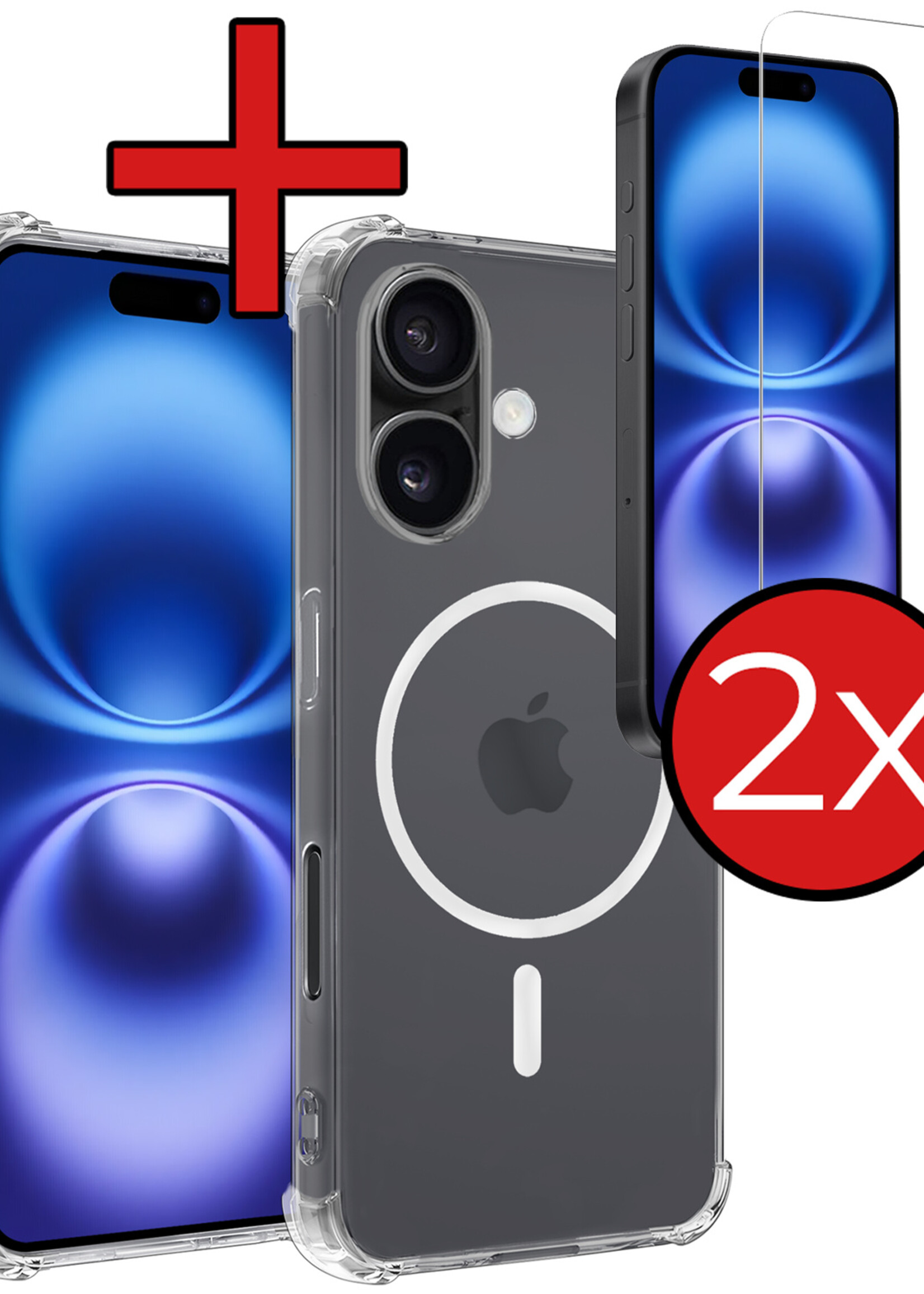 BTH Hoesje Geschikt voor iPhone 16 Plus Hoesje Geschikt voor Magsafe Hoesje Shock Proof Cover Met 2x Screenprotector - Hoes Geschikt voor iPhone 16 Plus Magsafe Hoesje Compatible Case Shockproof - Transparant