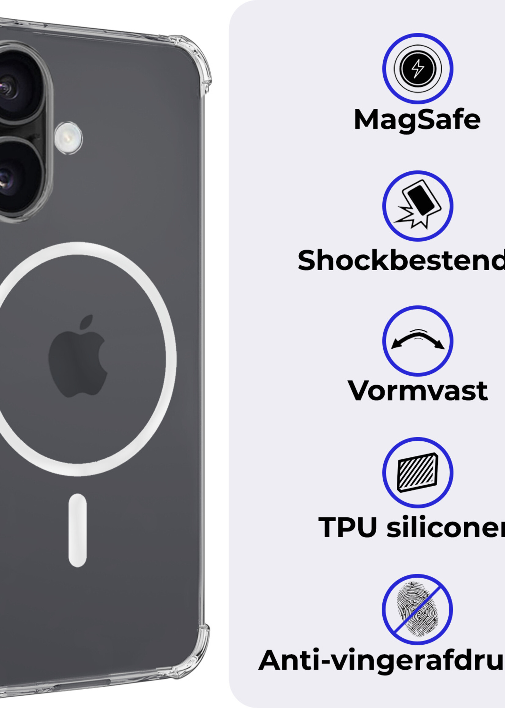 BTH Hoesje Geschikt voor iPhone 16 Plus Hoesje Geschikt voor Magsafe Hoesje Shock Proof Cover Met 2x Screenprotector - Hoes Geschikt voor iPhone 16 Plus Magsafe Hoesje Compatible Case Shockproof - Transparant