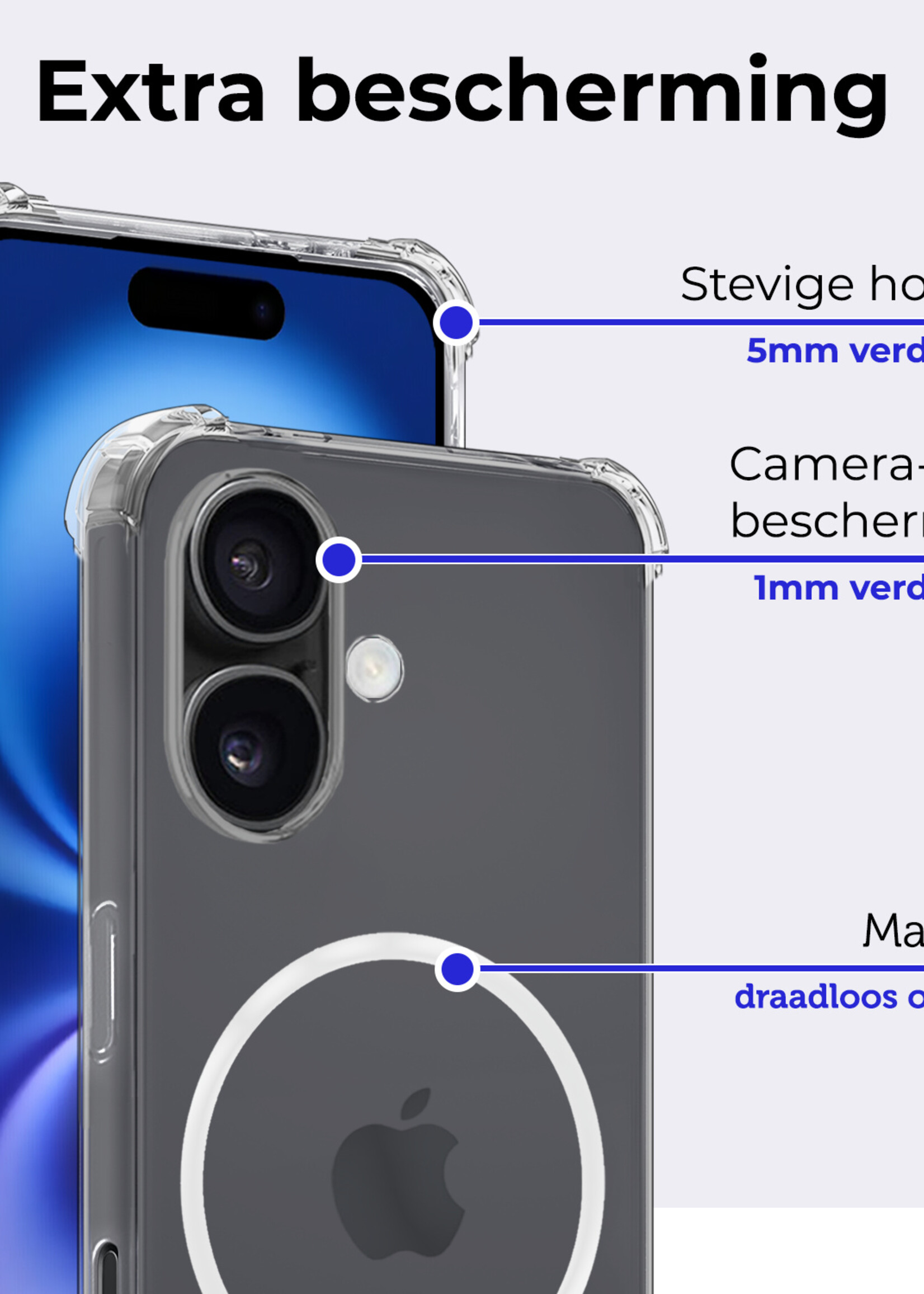 BTH Hoesje Geschikt voor iPhone 16 Plus Hoesje Geschikt voor Magsafe Hoesje Shock Proof Cover Met 2x Screenprotector - Hoes Geschikt voor iPhone 16 Plus Magsafe Hoesje Compatible Case Shockproof - Transparant
