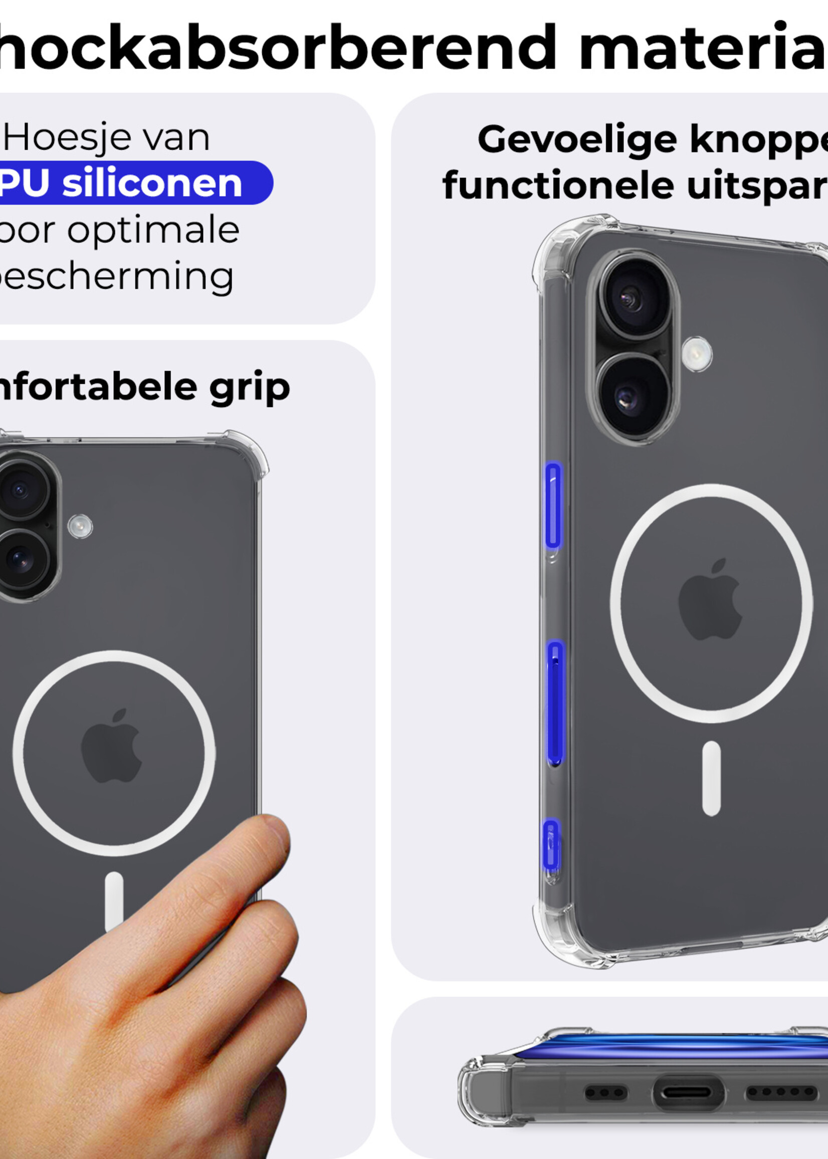 BTH Hoesje Geschikt voor iPhone 16 Plus Hoesje Geschikt voor Magsafe Hoesje Shock Proof Cover Met 2x Screenprotector - Hoes Geschikt voor iPhone 16 Plus Magsafe Hoesje Compatible Case Shockproof - Transparant