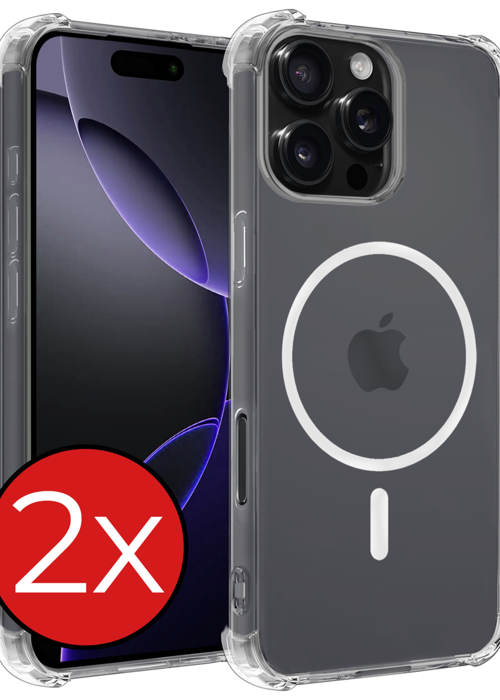 BTH Hoesje Geschikt voor iPhone 16 Pro Hoesje Geschikt voor Magsafe Hoesje Shock Proof Cover - Hoes Geschikt voor iPhone 16 Pro Magsafe Hoesje Compatible Case Shockproof - Transparant - 2 PACK
